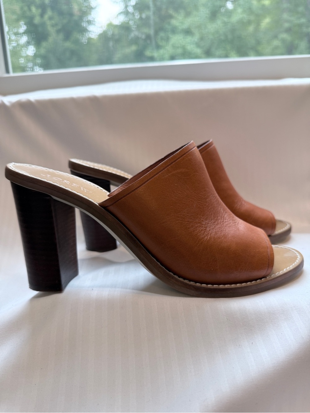 J. Crew Women's Tan Leather Open-Toe Mule Heels